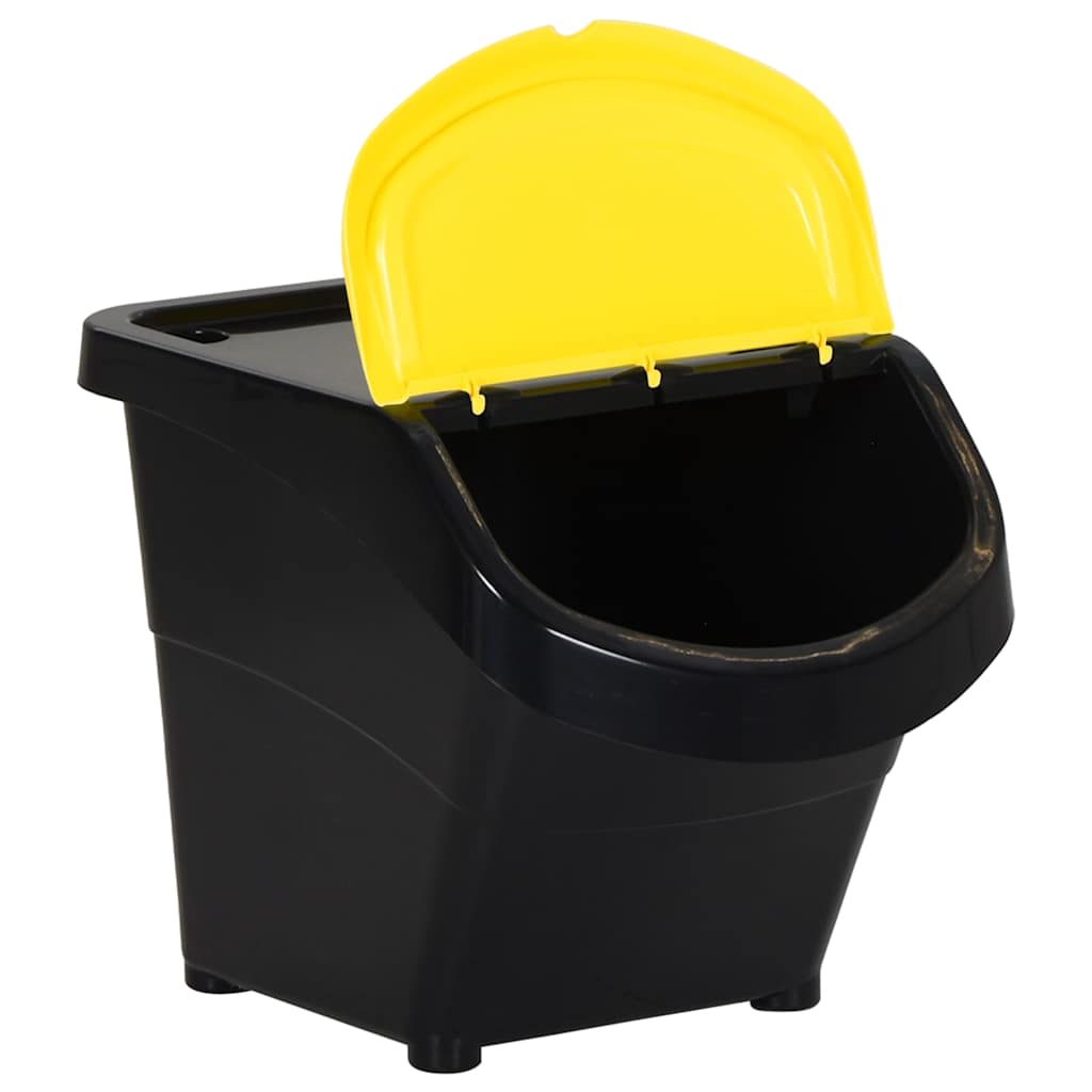 Cestini per Rifiuti Impilabili con Coperchi 3pz Neri in PP 78 L