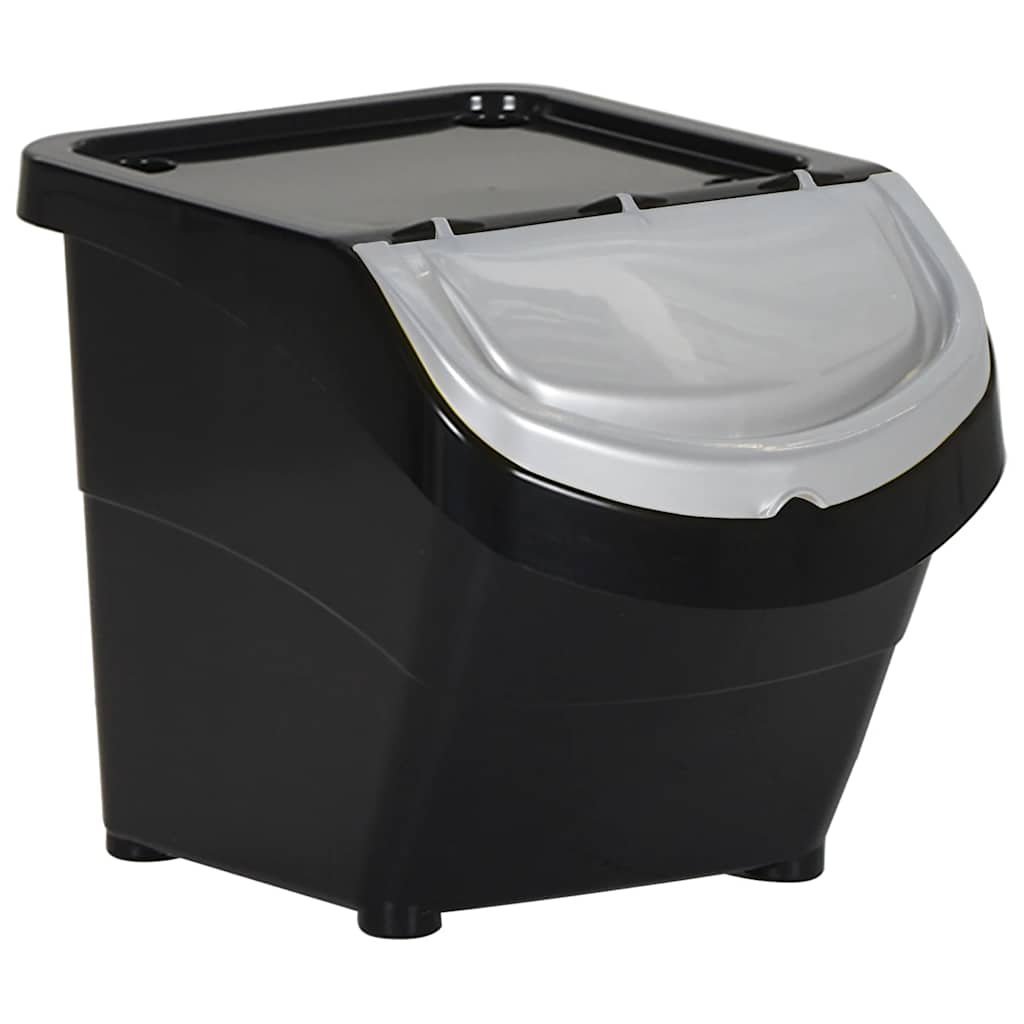 Cestini per Rifiuti Impilabili con Coperchi 3pz Neri in PP 78 L