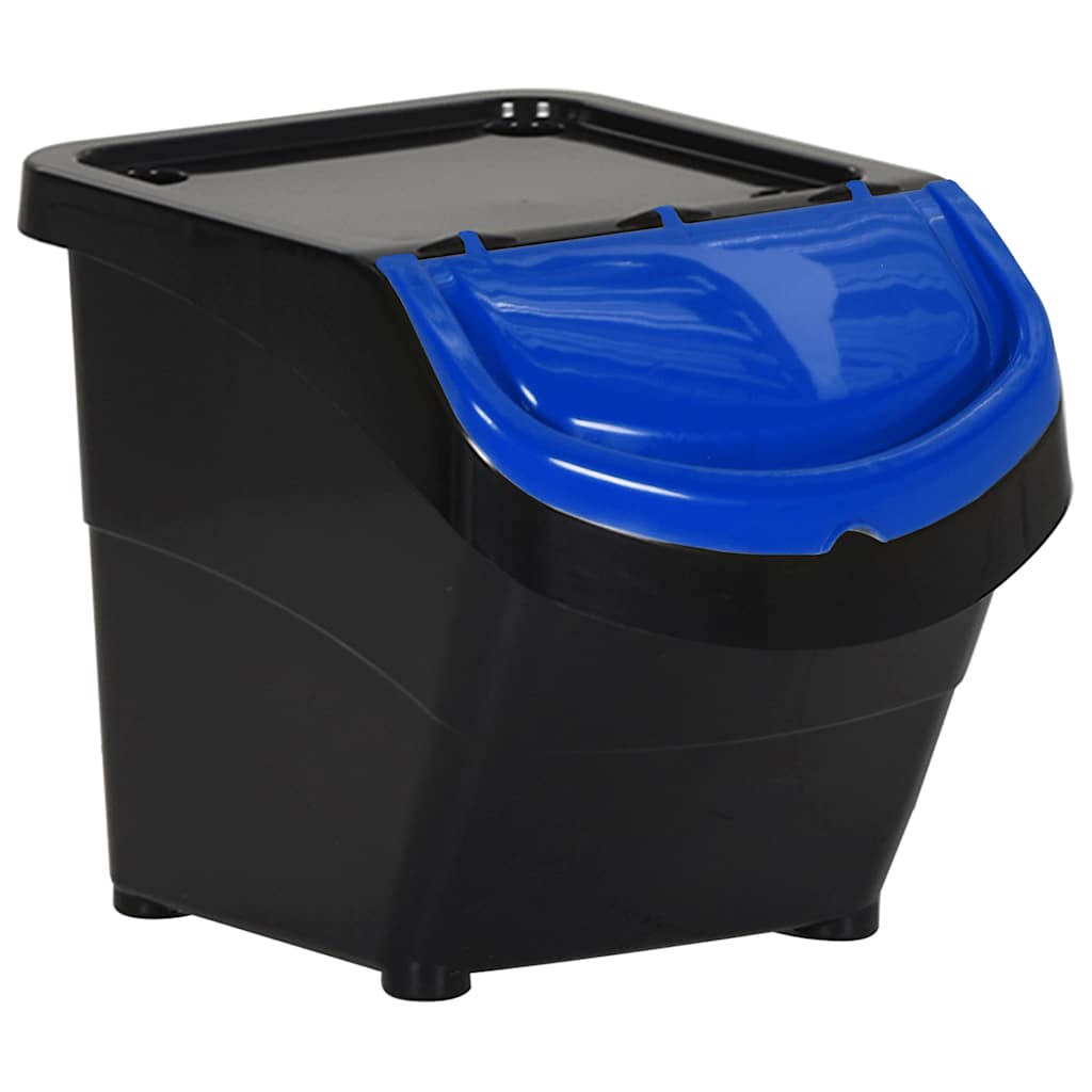 Cestini per Rifiuti Impilabili con Coperchi 3pz Neri in PP 78 L