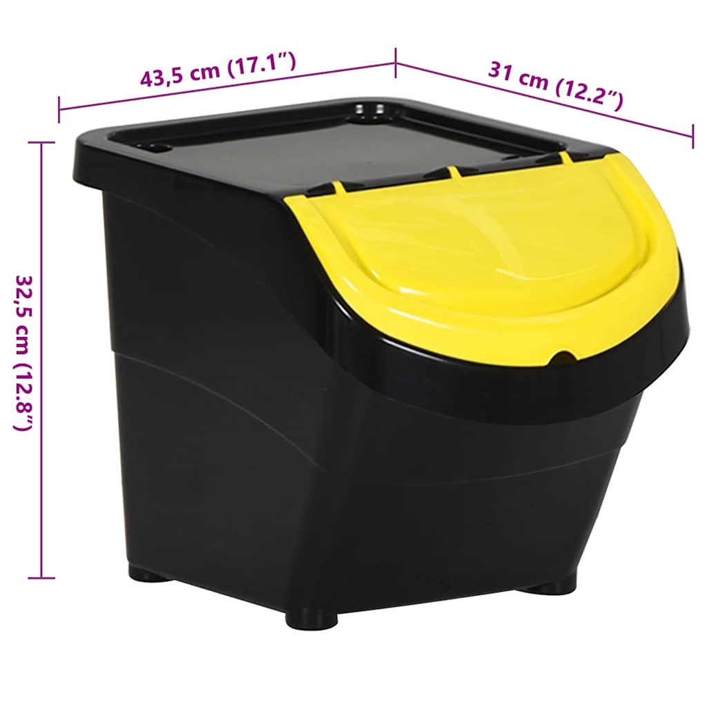 Cestini per Rifiuti Impilabili con Coperchi 3pz Neri in PP 78 L