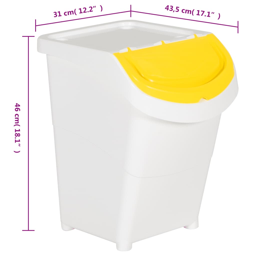 Cestini per Rifiuti Impilabili con Coperchi 3pz Bianchi PP 120L