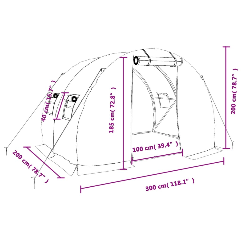 Serra con Telaio in Acciaio Verde 6 m² 3x2x2 m