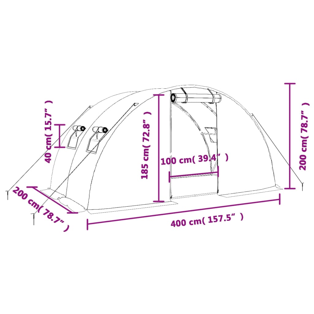 Serra con Telaio in Acciaio Bianco 8 m² 4x2x2 m