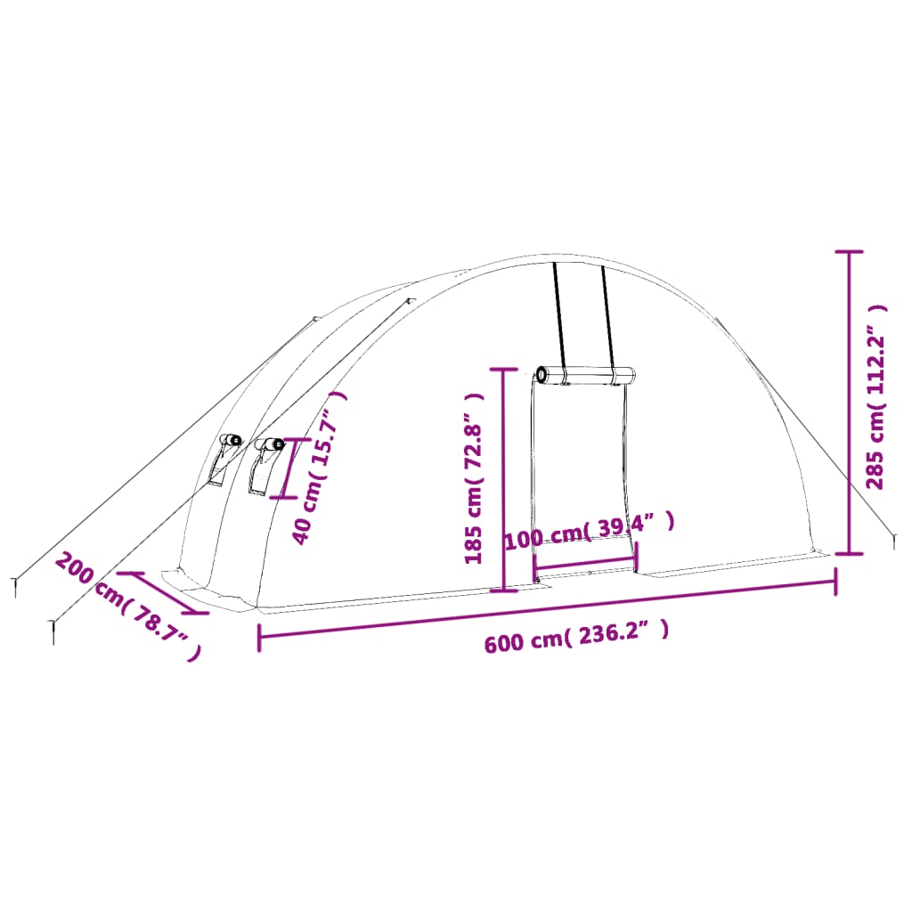 Serra con Telaio in Acciaio Verde 12 m² 6x2x2,85 m