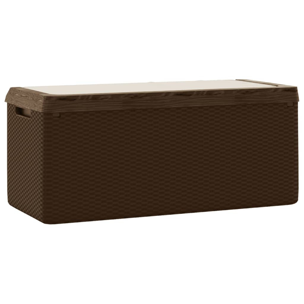 Baule da Giardino con Cuscino Seduta Marrone 350 L in PP