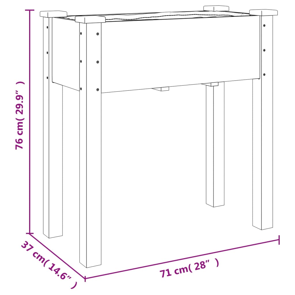 Fioriera con Fodera Grigia 71x37x76 cm Legno Massello di Abete