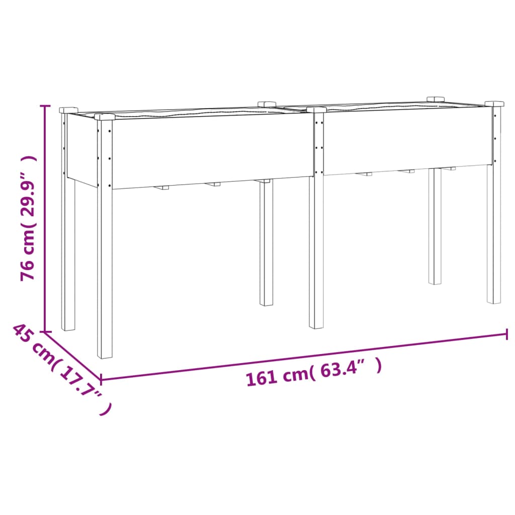 Fioriera con Fodera 161x45x76 cm Legno Massello di Abete