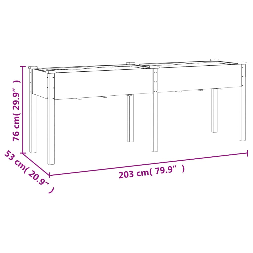 Fioriera con Fodera Marrone 203x53x76cm Legno Massello di Abete