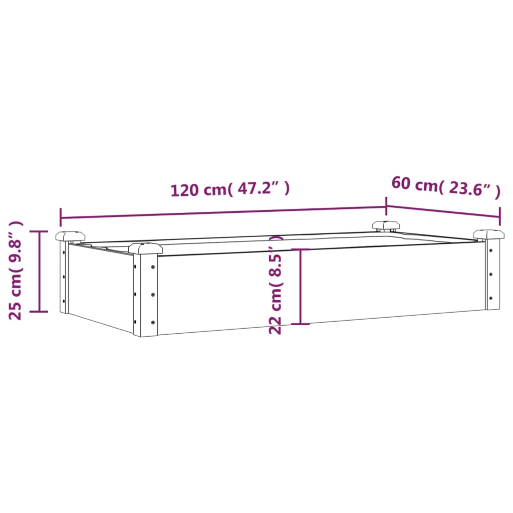 Fioriera Giardino con Fodera Marrone 120x60x25cm Massello Abete