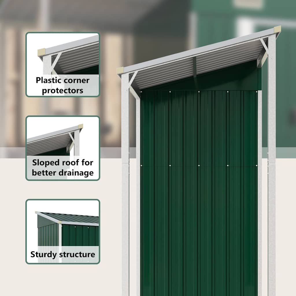 Capanno Giardino con Tetto Esteso Verde 277x107x181cm Acciaio
