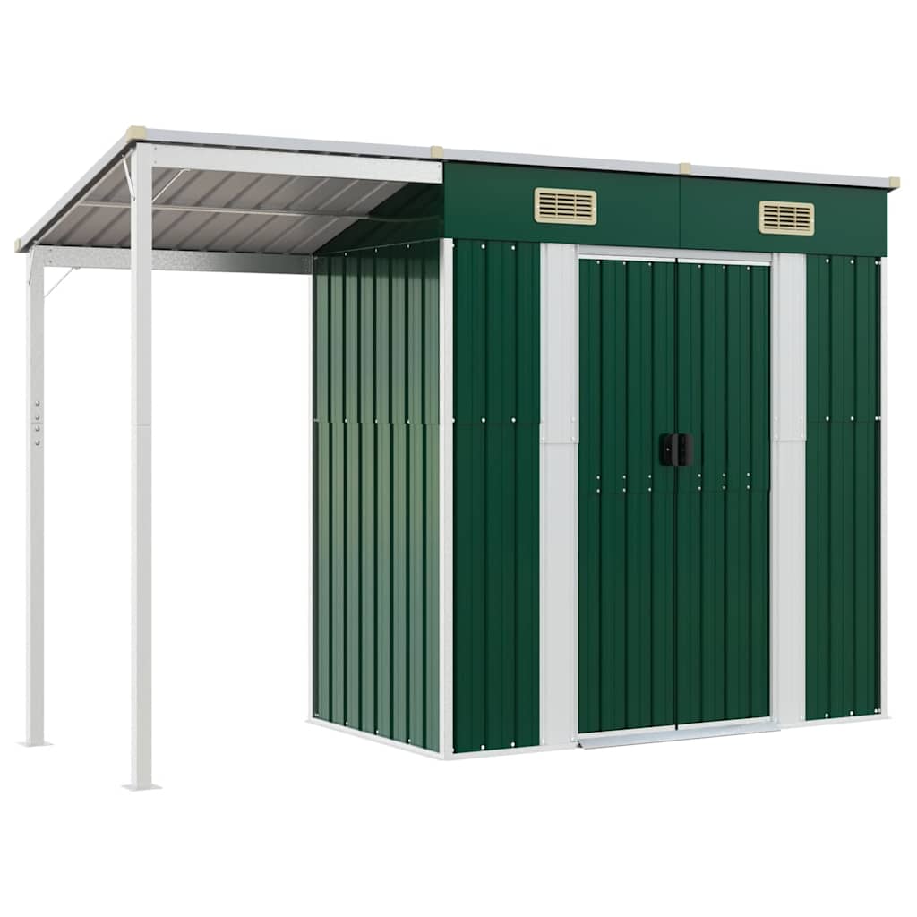 Capanno Giardino con Tetto Esteso Verde 277x107x181cm Acciaio
