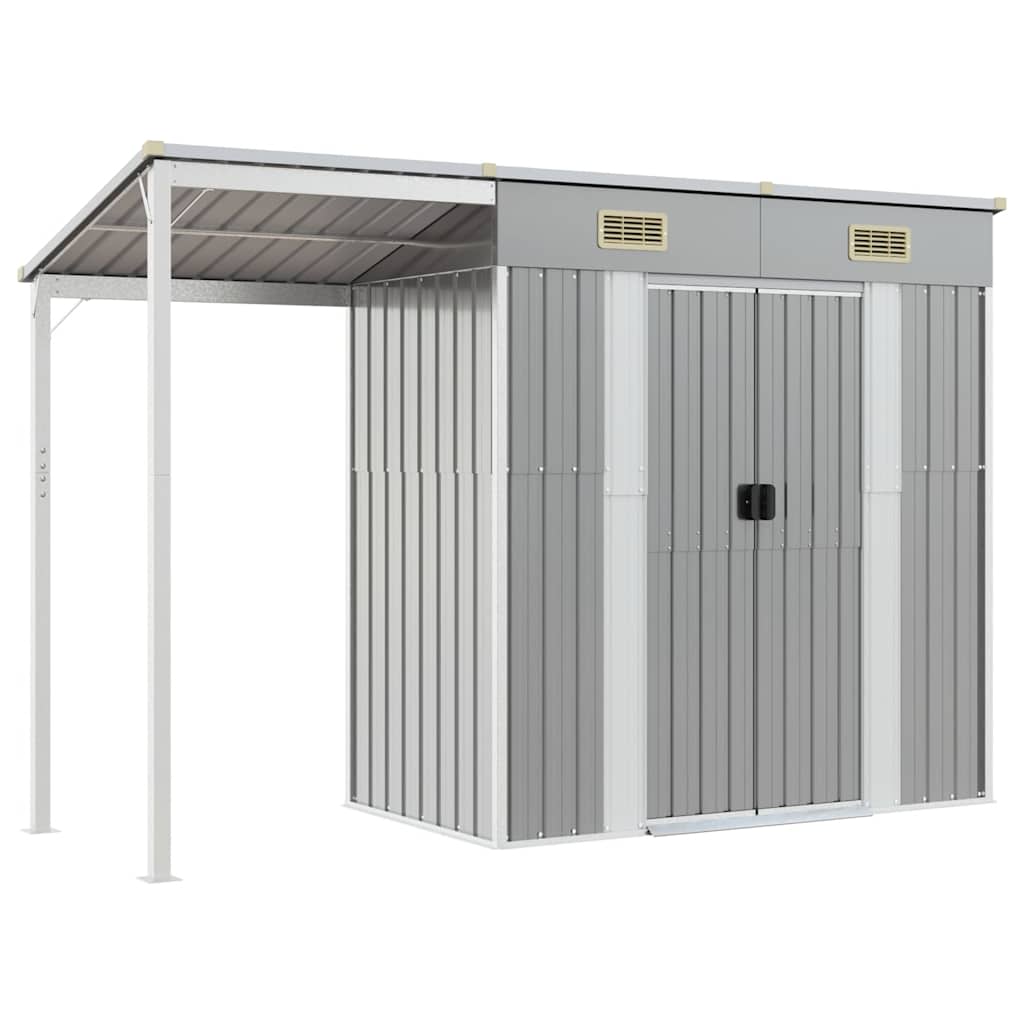 Casetta da giardino con tetto allungato grigio chiaro 277x107x181 cm in acciaio