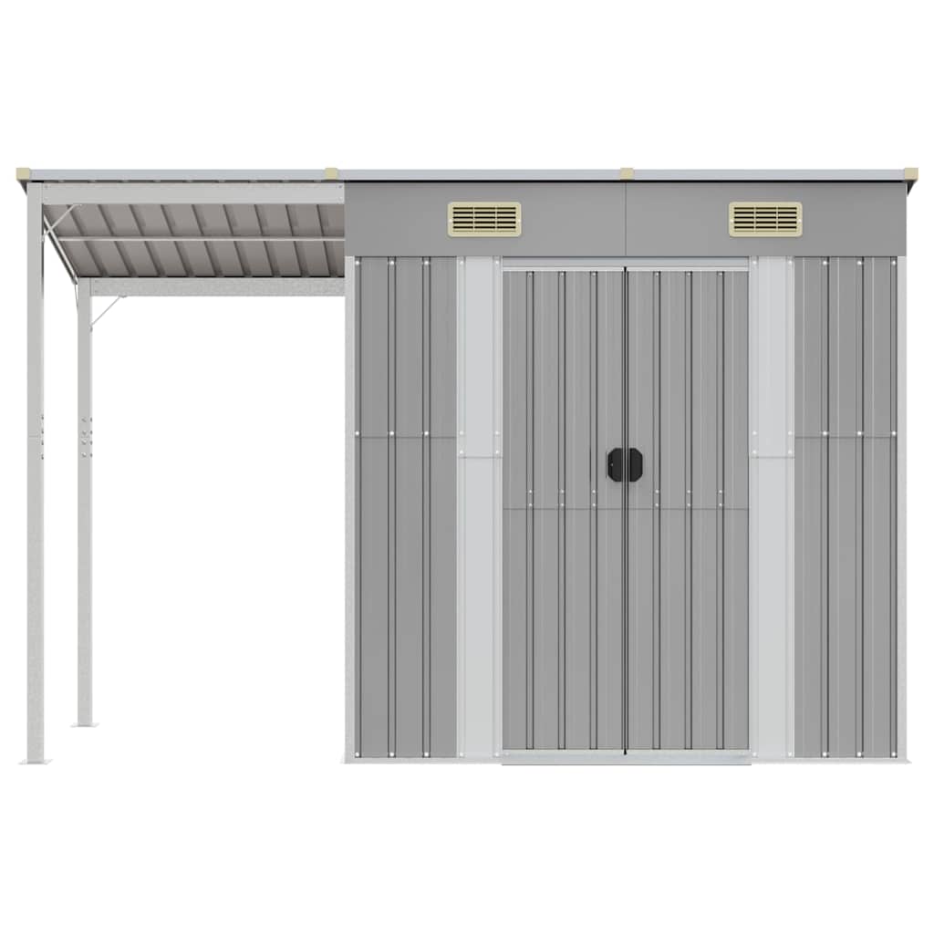 Casetta da giardino con tetto allungato grigio chiaro 277x107x181 cm in acciaio