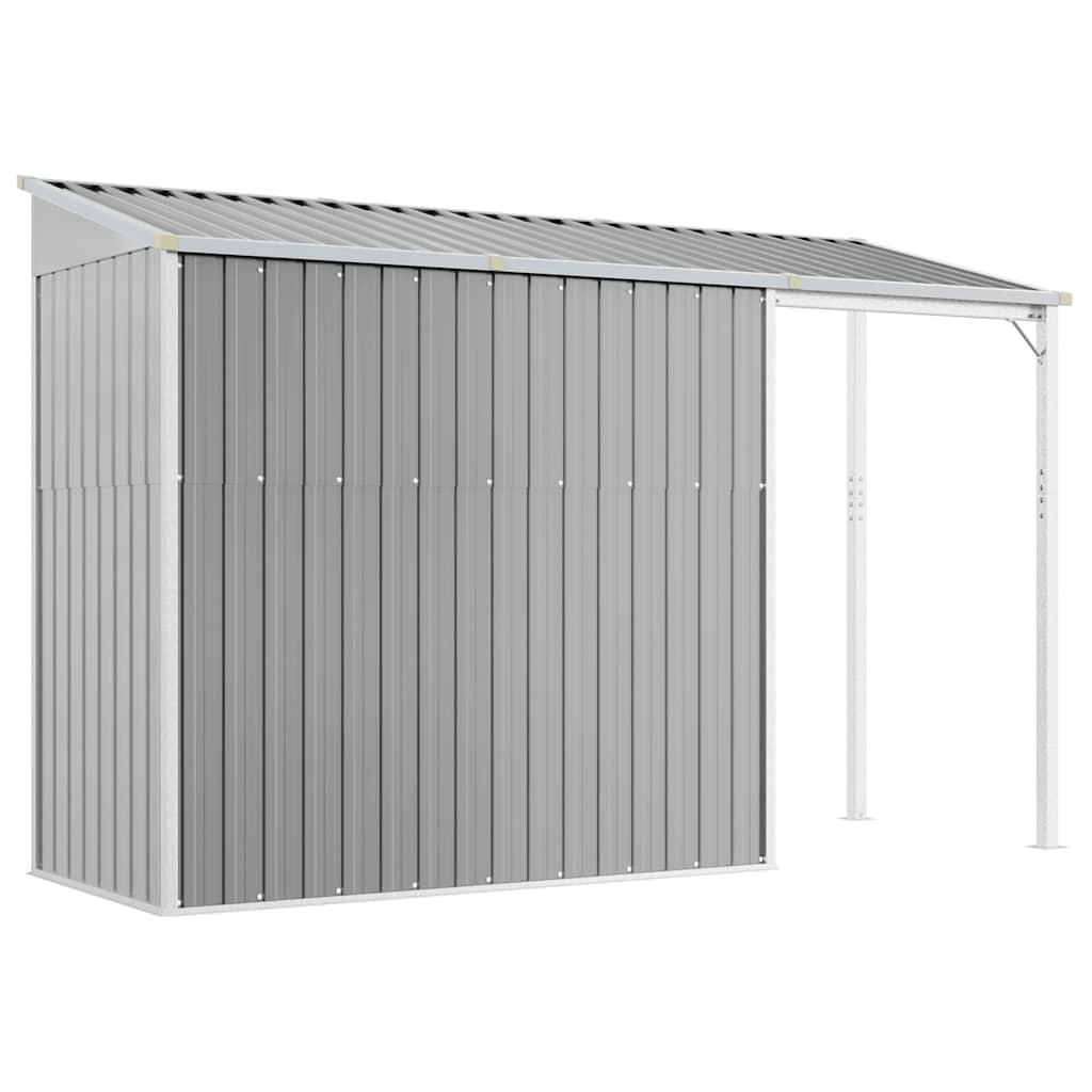 Casetta da giardino con tetto allungato grigio chiaro 277x107x181 cm in acciaio