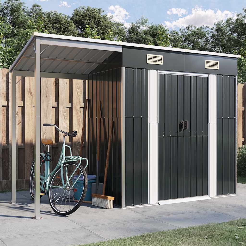 Capanno Giardino Tetto Esteso Antracite 277x107x181cm Acciaio