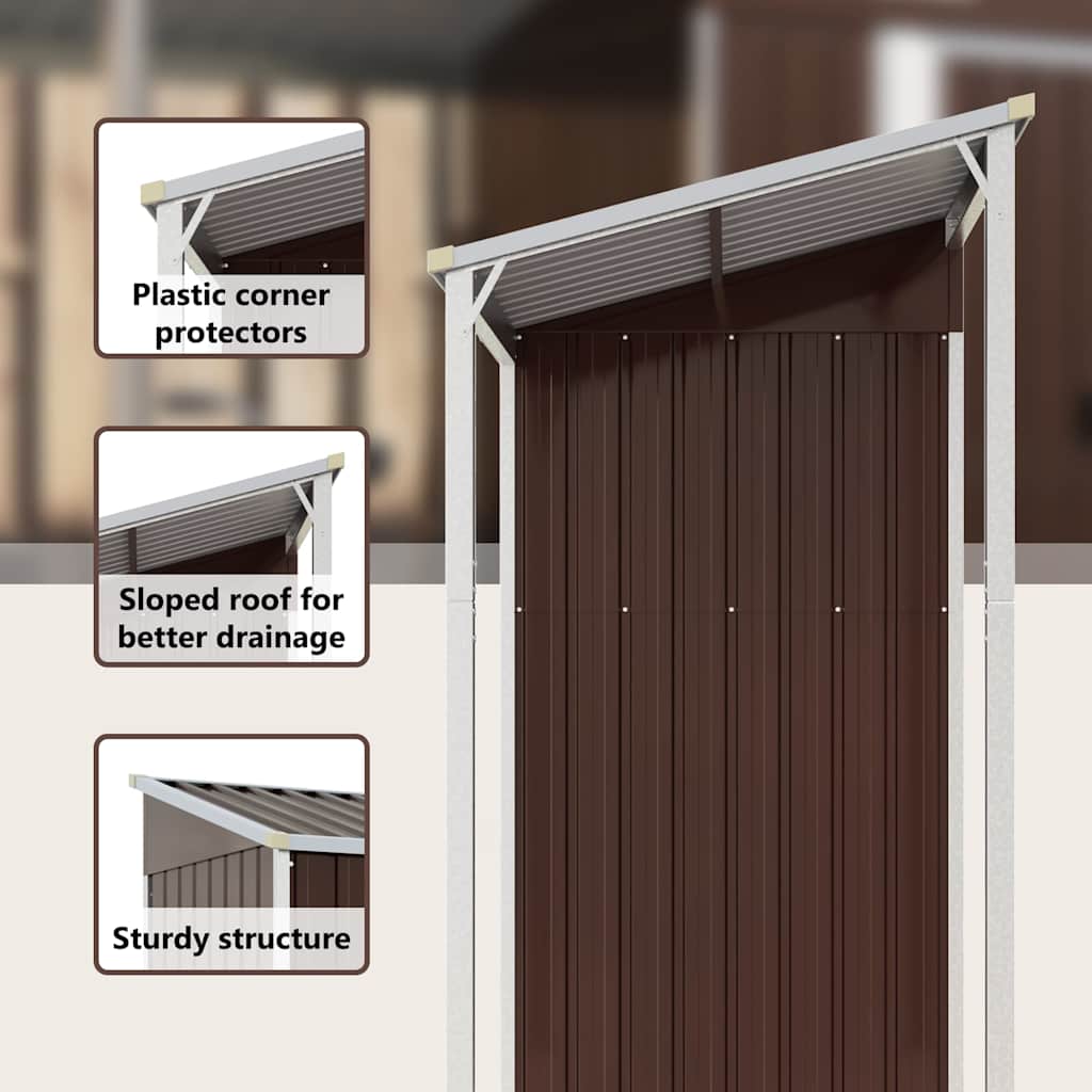 Capanno Giardino Tetto Esteso Marrone 277x107x181cm Acciaio