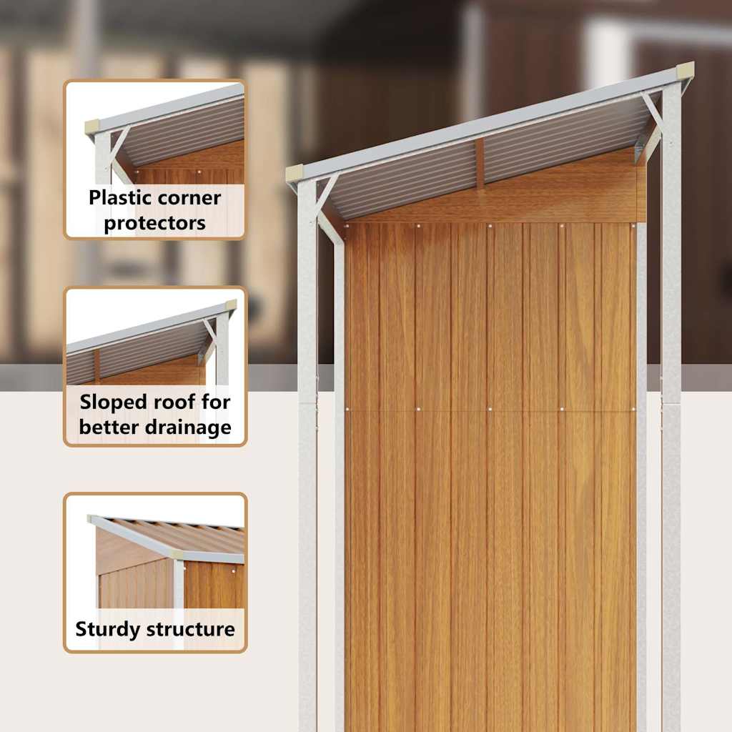 Capannone Tetto Esteso Marrone Chiaro 277x107x181cm Acciaio