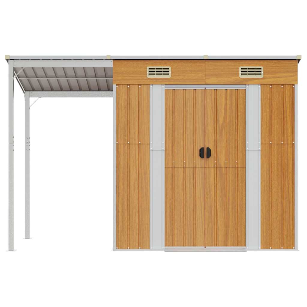 Capannone Tetto Esteso Marrone Chiaro 277x107x181cm Acciaio