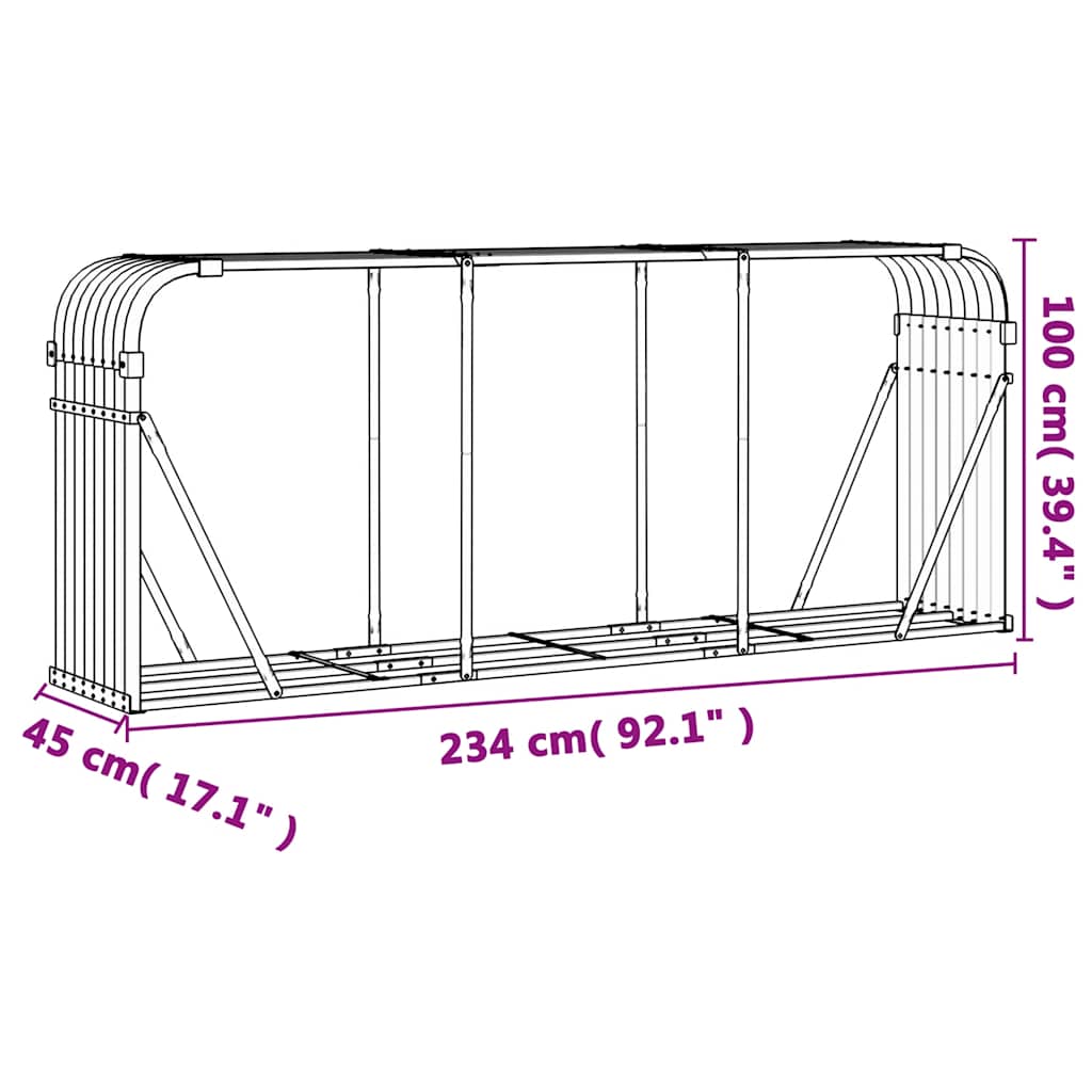 Portaceppi Grigio Chiaro 234x45x100 cm in Acciaio Zincato