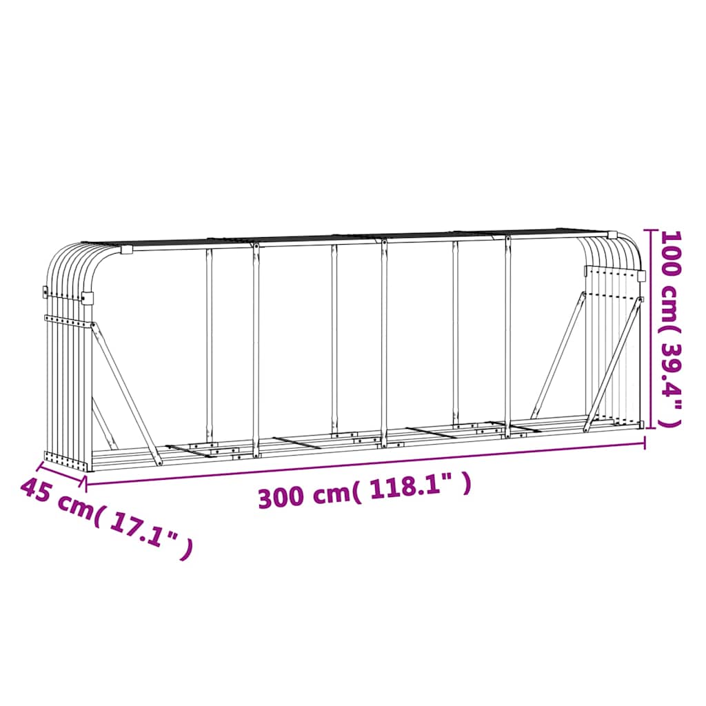 Portalegna Grigio Chiaro 300x45x100 cm Acciaio Zincato
