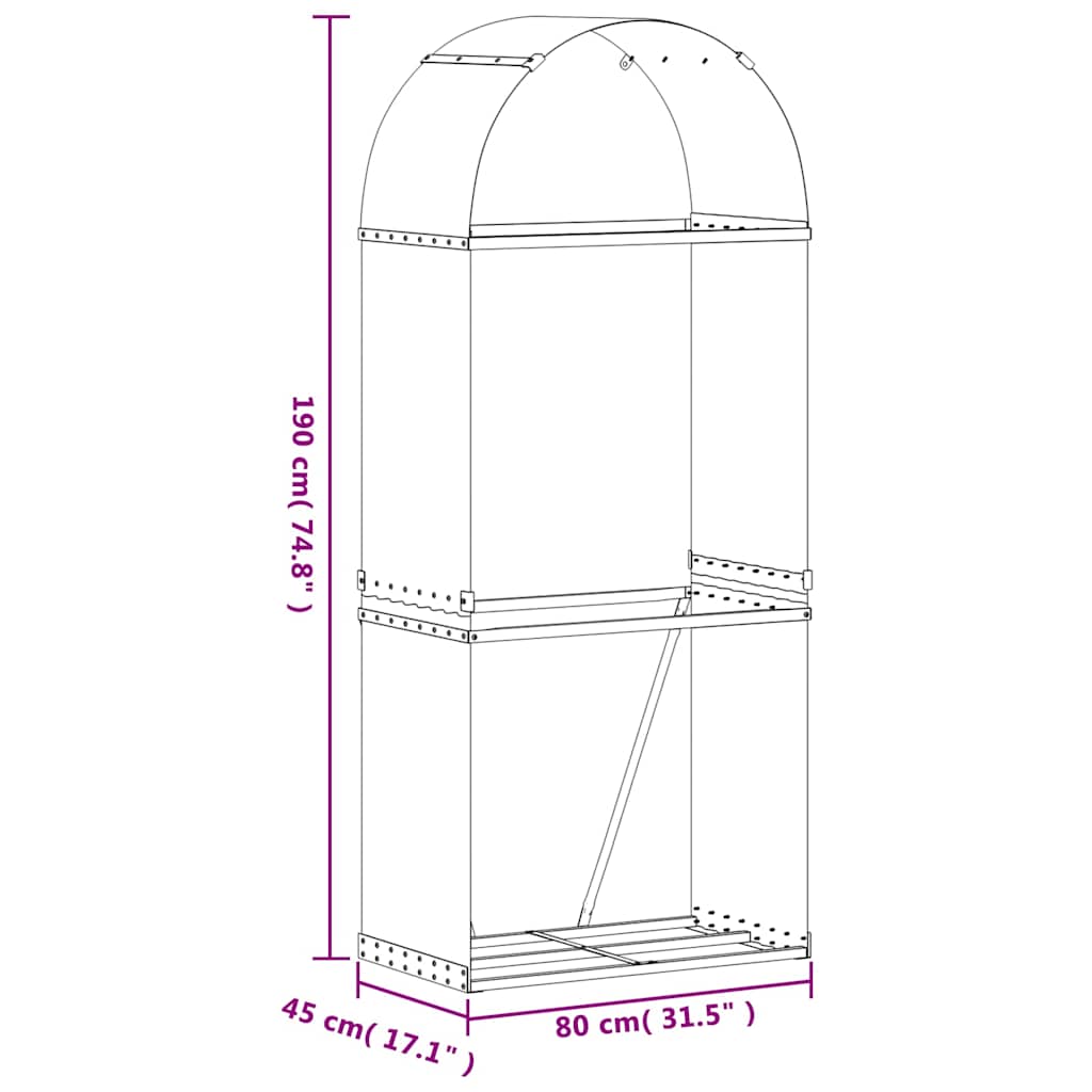 Portalegna Antracite 80x45x190 cm Acciaio Zincato