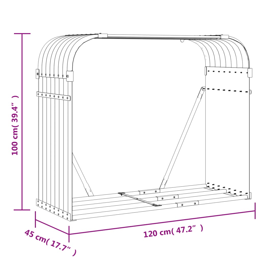 Portaceppi Effetto Legno 120x45x100 cm in Acciaio Zincato