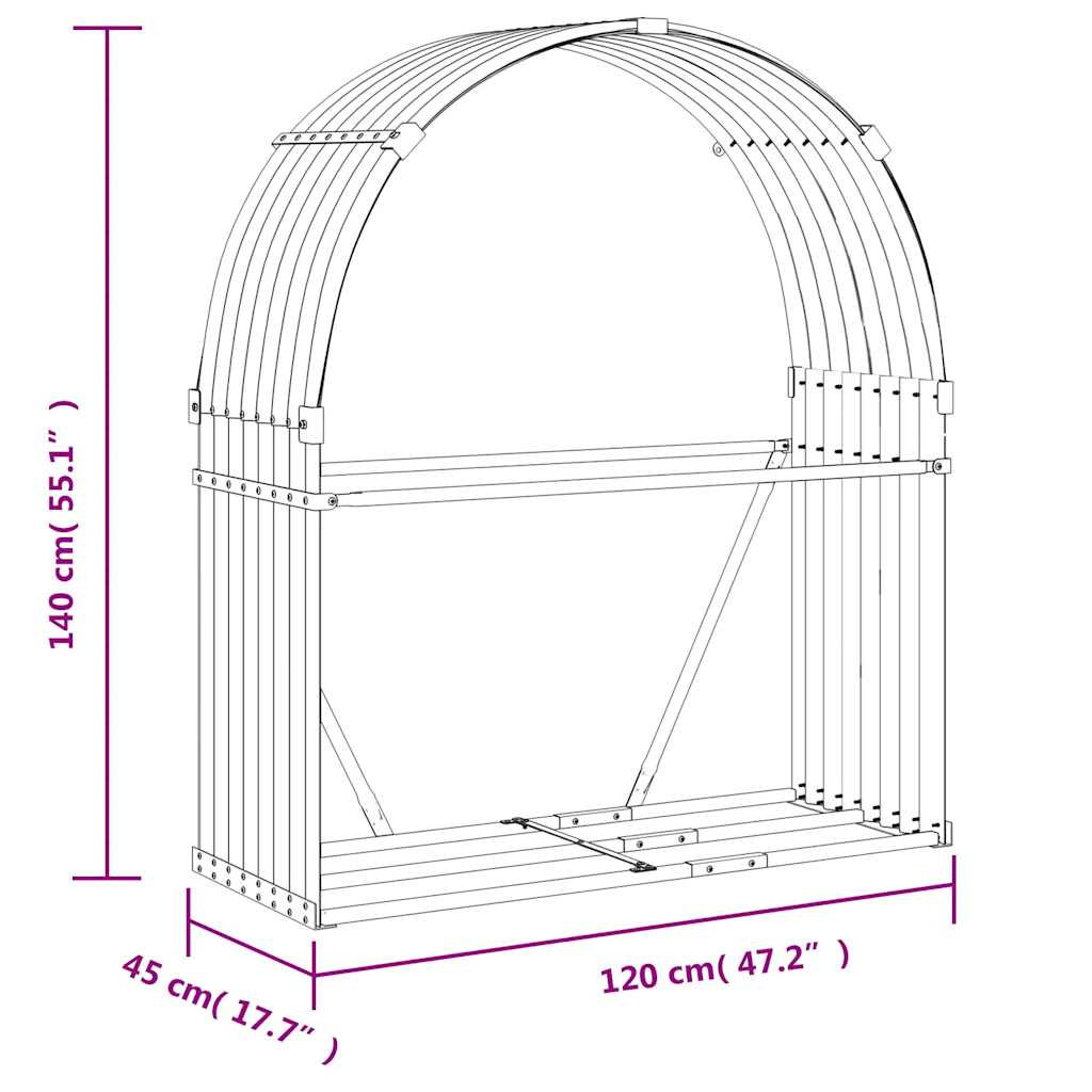 Portaceppi Argento 120x45x140 cm in Acciaio Zincato