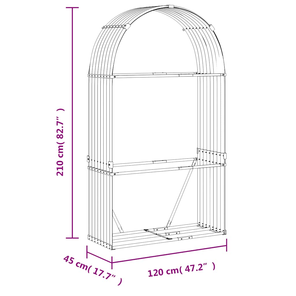 Portaceppi Argento 120x45x210 cm in Acciaio Zincato