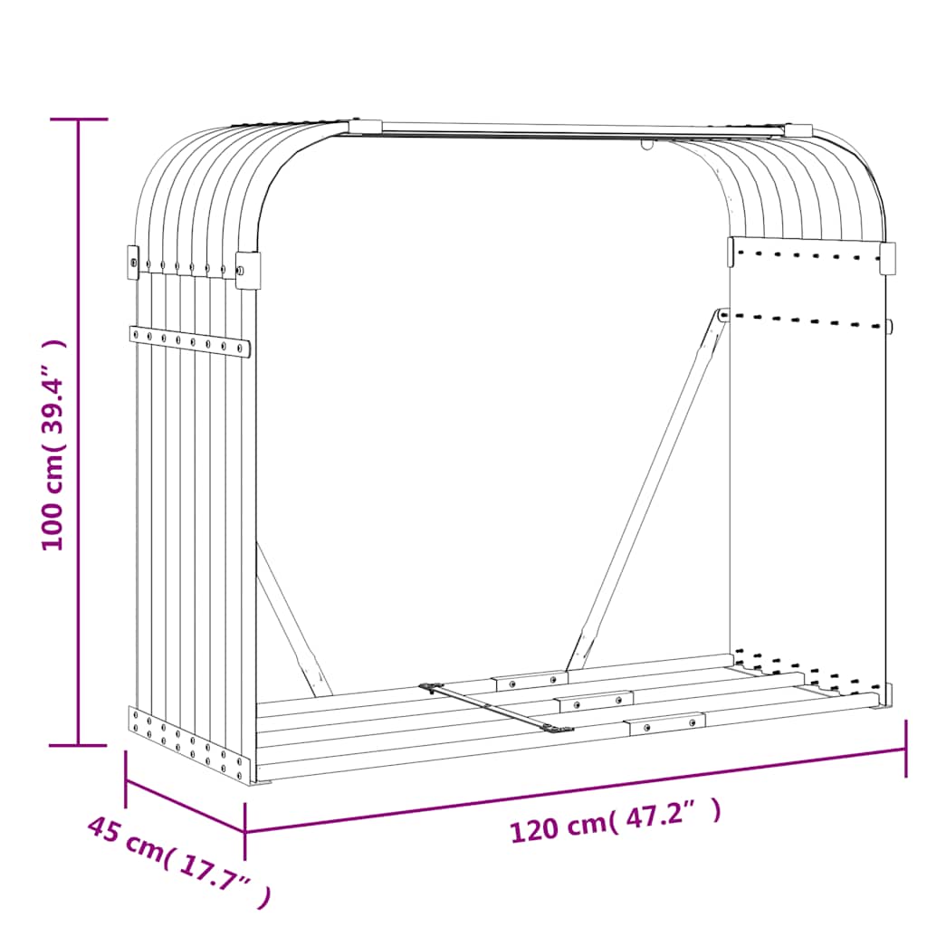Portaceppi Argento 120x45x100 cm in Acciaio Zincato