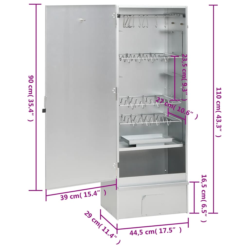 Forno Affumicatore Trucioli Legno 44,5x29x110cm in Acciaio Inox