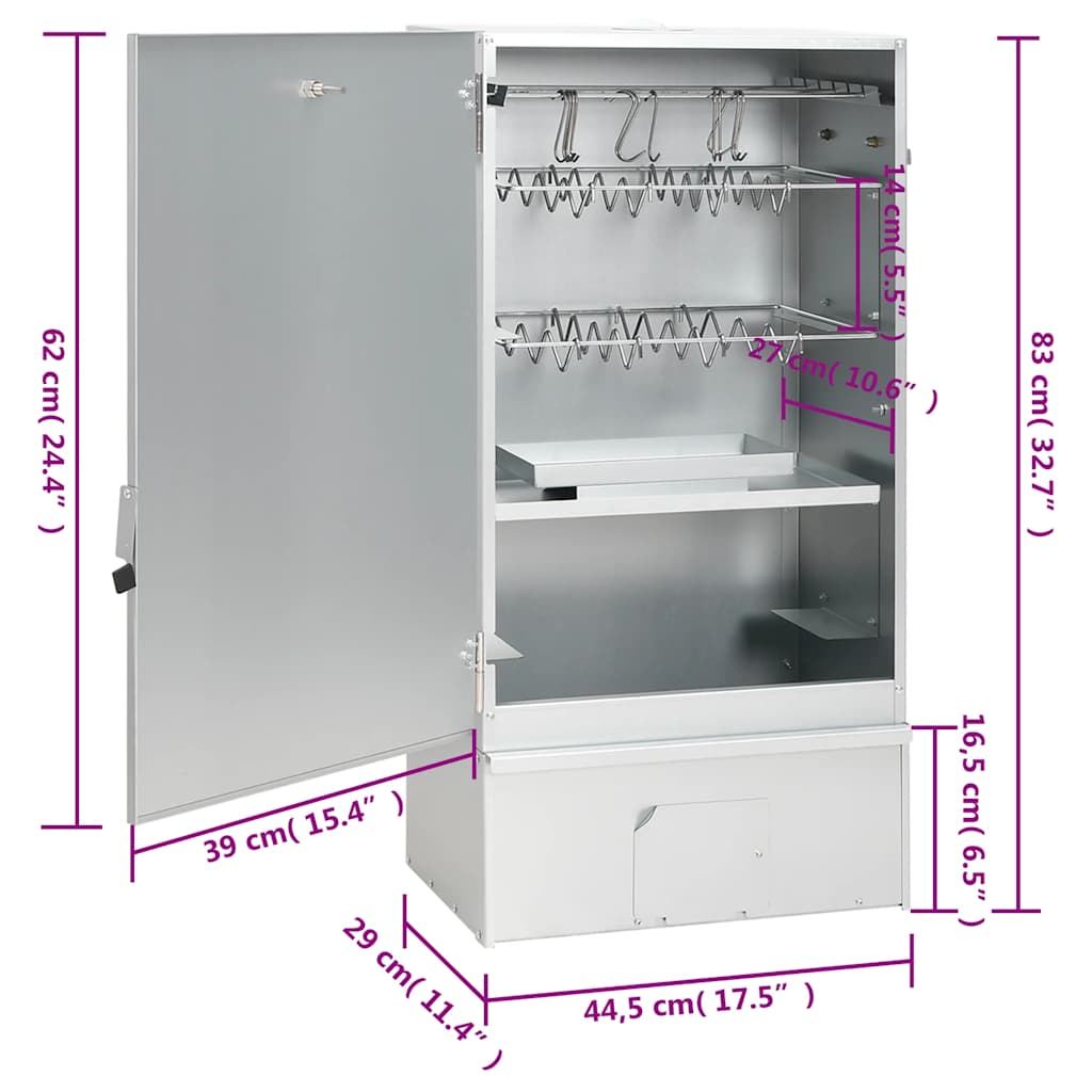Forno Affumicatore BBQ Trucioli Legno 44,5x29x83cm Acciaio Inox