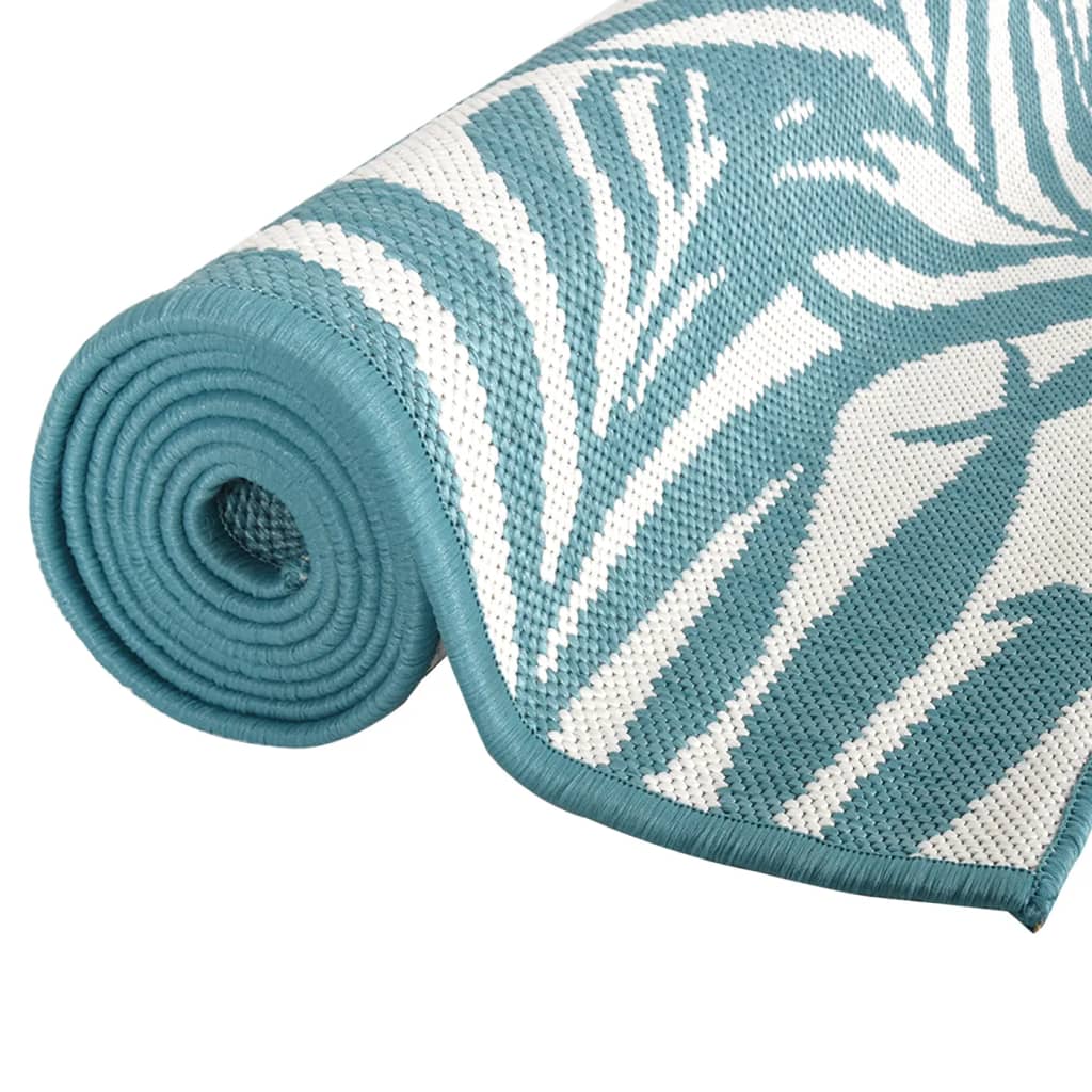 Tappeto da Esterno Aqua e Bianco 100x200 cm Design Reversibile