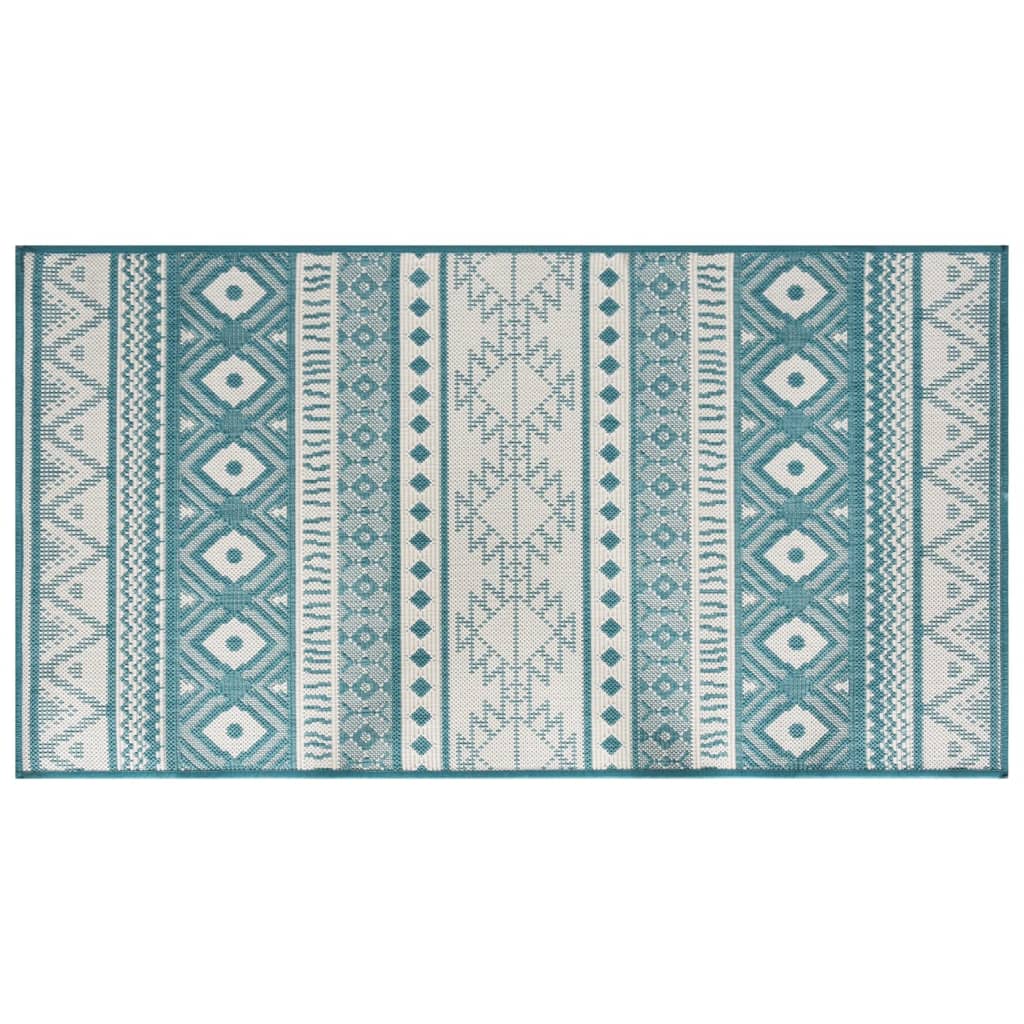 Tappeto da Esterno Aqua e Bianco 100x200 cm Design Reversibile