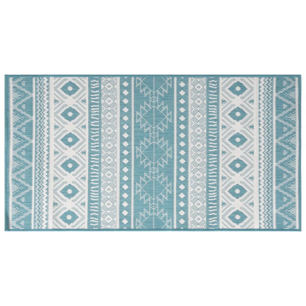 Tappeto da Esterno Aqua e Bianco 100x200 cm Design Reversibile