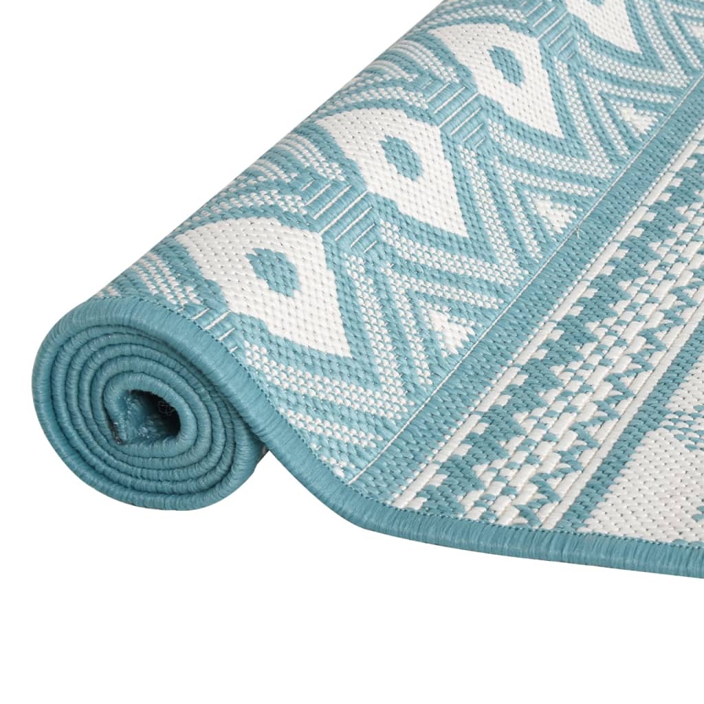 Tappeto da Esterno Aqua e Bianco 100x200 cm Design Reversibile