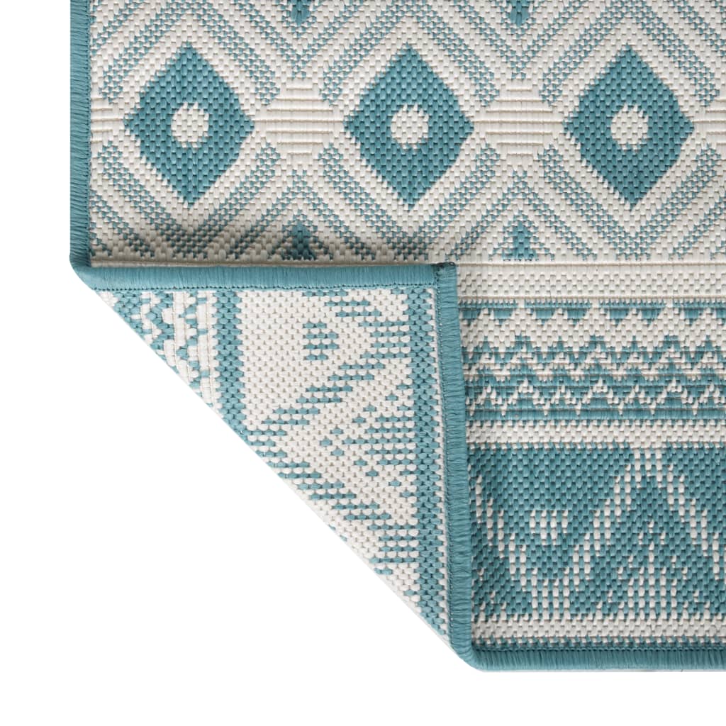 Tappeto da Esterno Aqua e Bianco 100x200 cm Design Reversibile