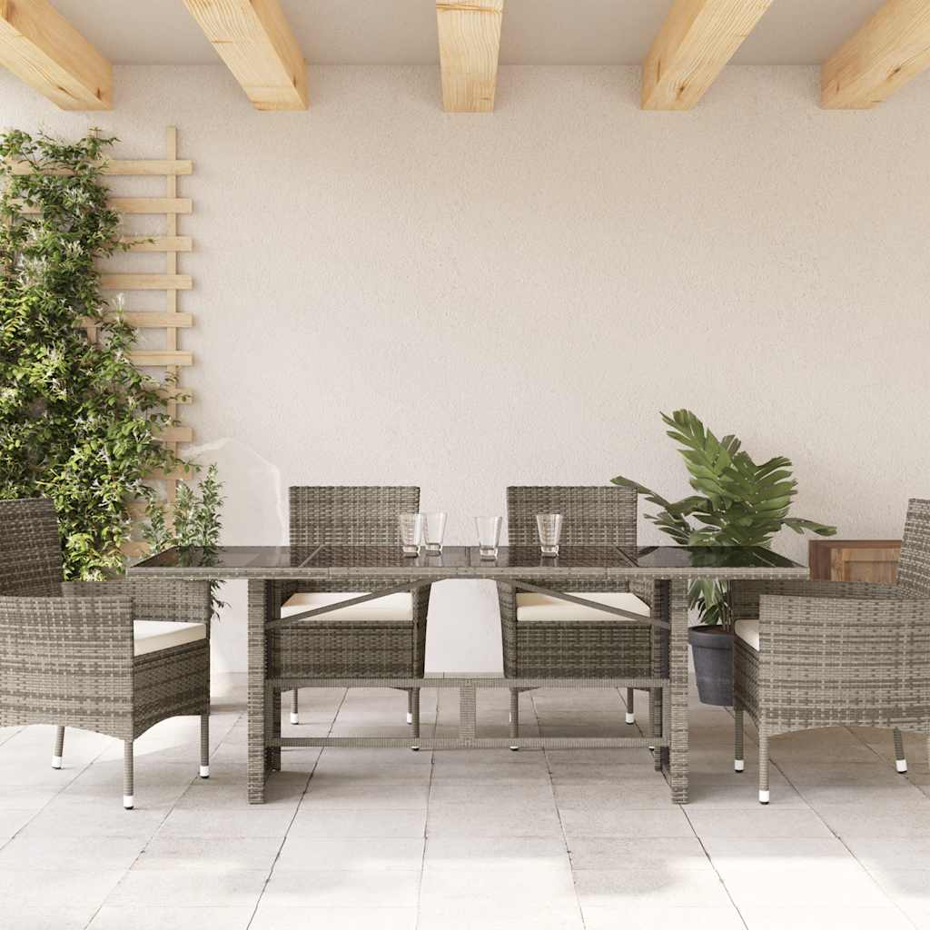Tavolo da Giardino Piano in Vetro Grigio 190x80x74cm Polyrattan