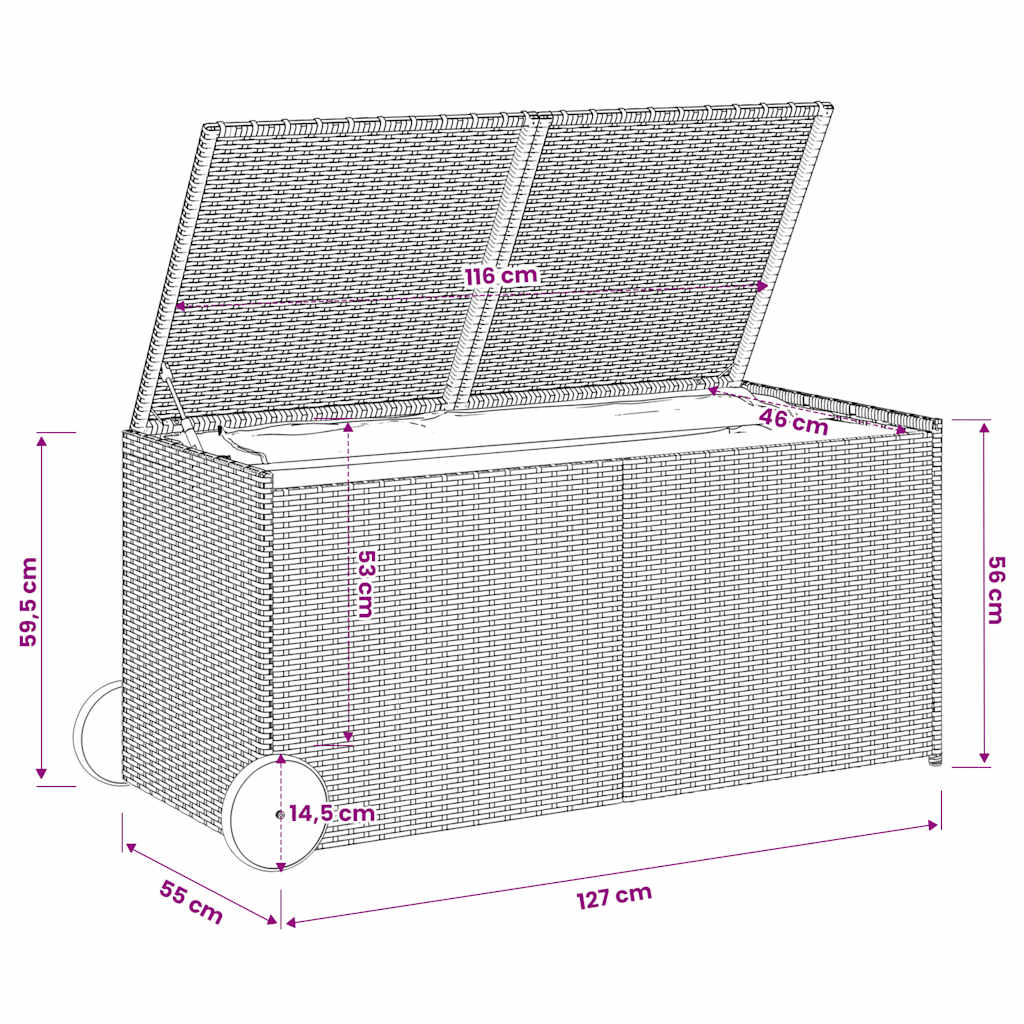 Contenitore da Giardino con Ruote Nero 283L in Polyrattan