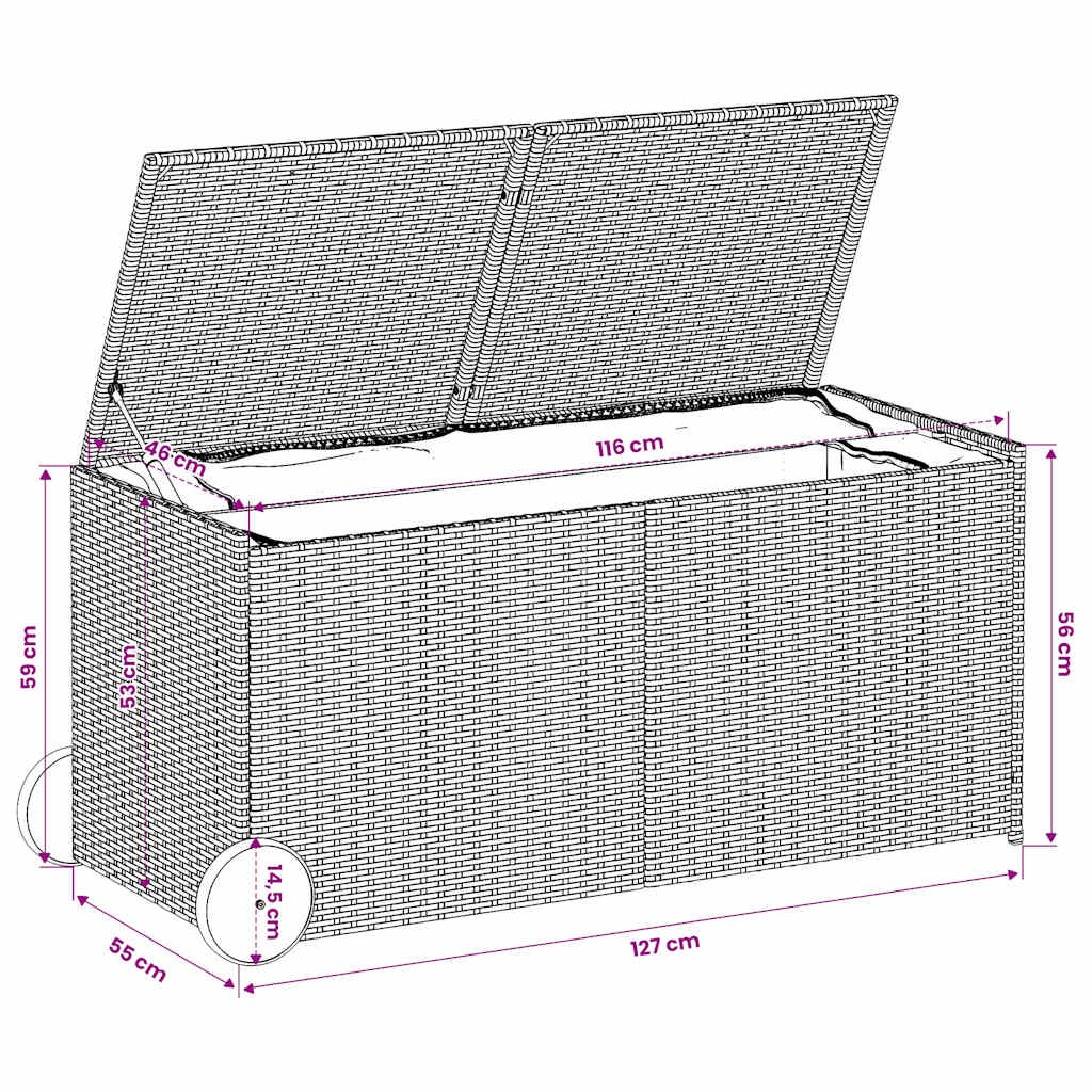 Contenitore da Giardino con Ruote Beige Misto 283L Polyrattan