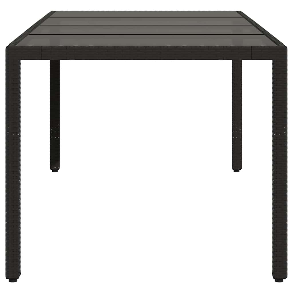 Tavolo da Giardino Piano in Vetro Nero 190x90x75 cm Polyrattan