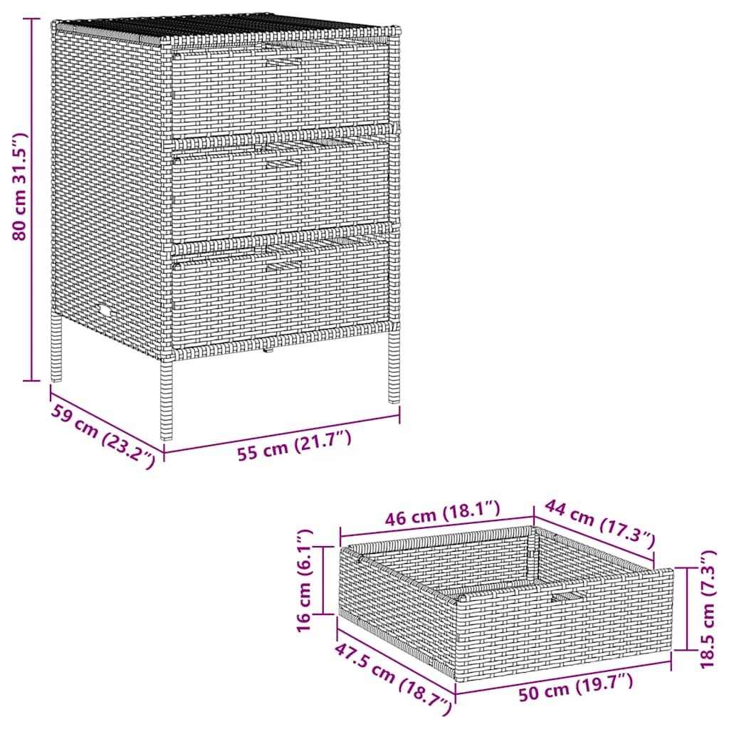Armadietto Portaoggetti da Giardino Beige 55x59x80cm Polyrattan