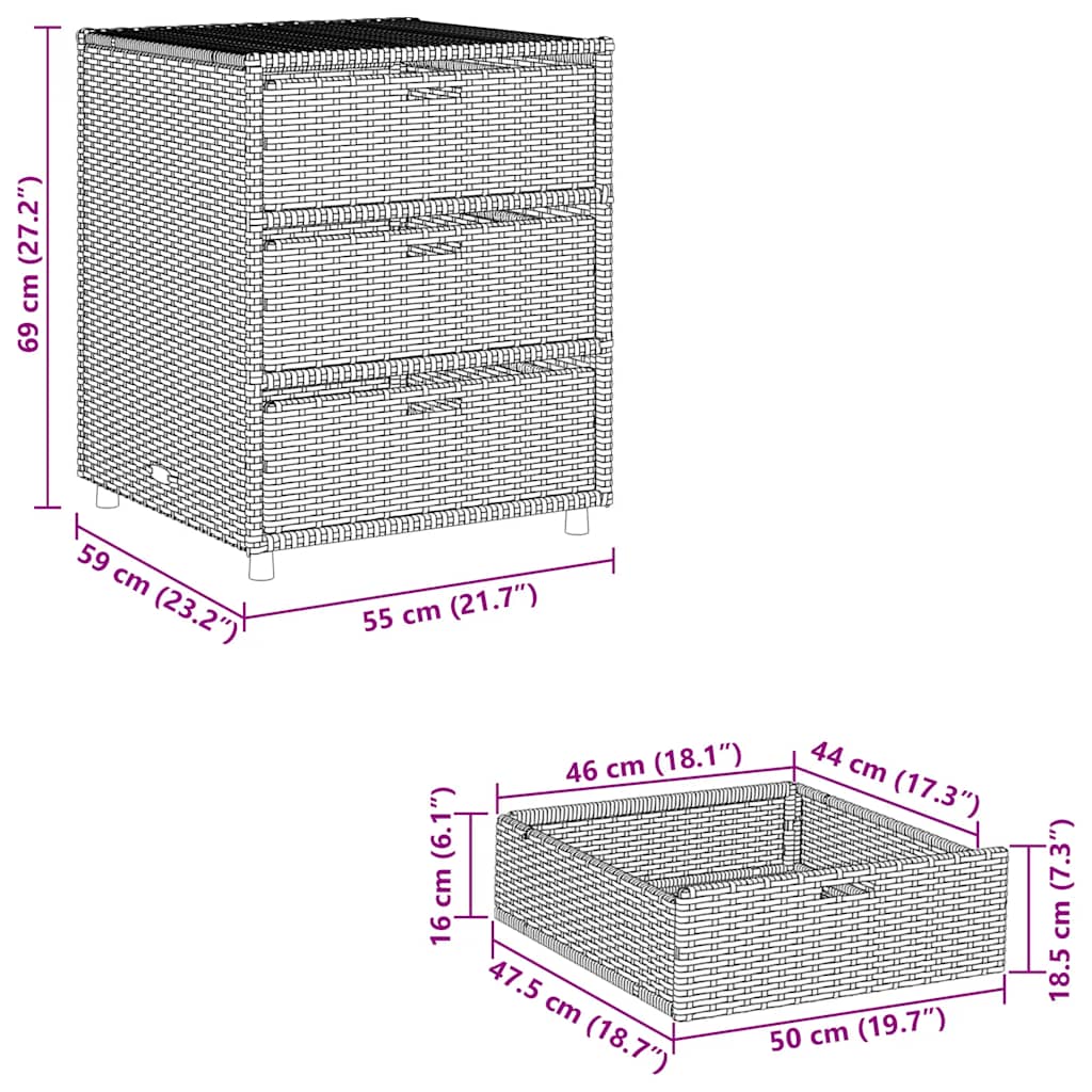 Armadietto Portaoggetti da Giardino Nero 55x59x69cm Polyrattan