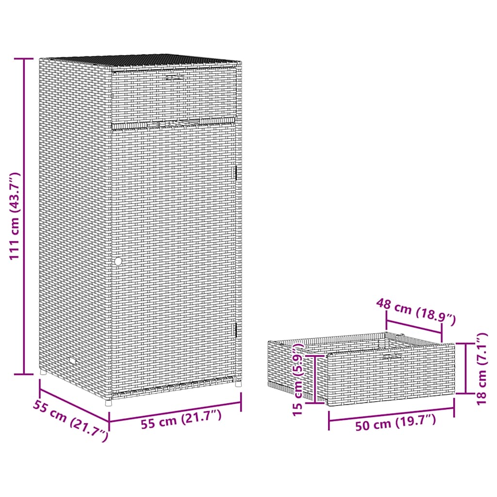Armadietto Portaoggetti da Giardino Nero 55x55x111cm Polyrattan