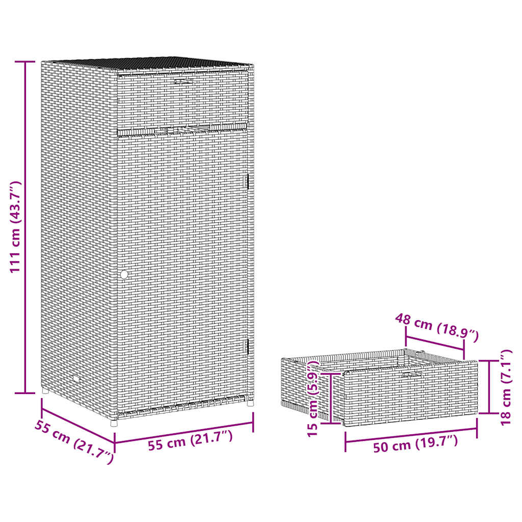 Armadietto Portaoggetti Giardino Marrone 55x55x111cm Polyrattan