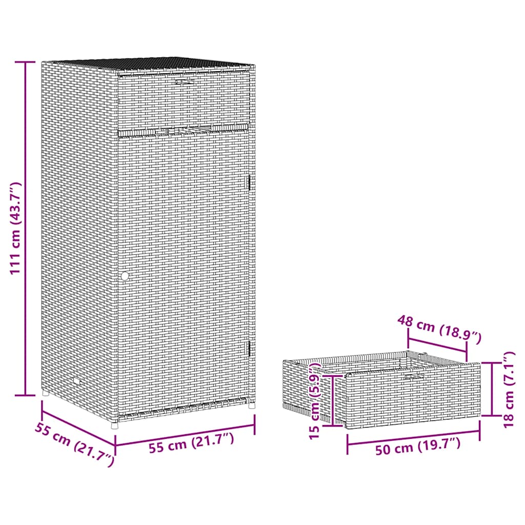 Armadietto Portaoggetti Giardino Grigio 55x55x111cm Polyrattan