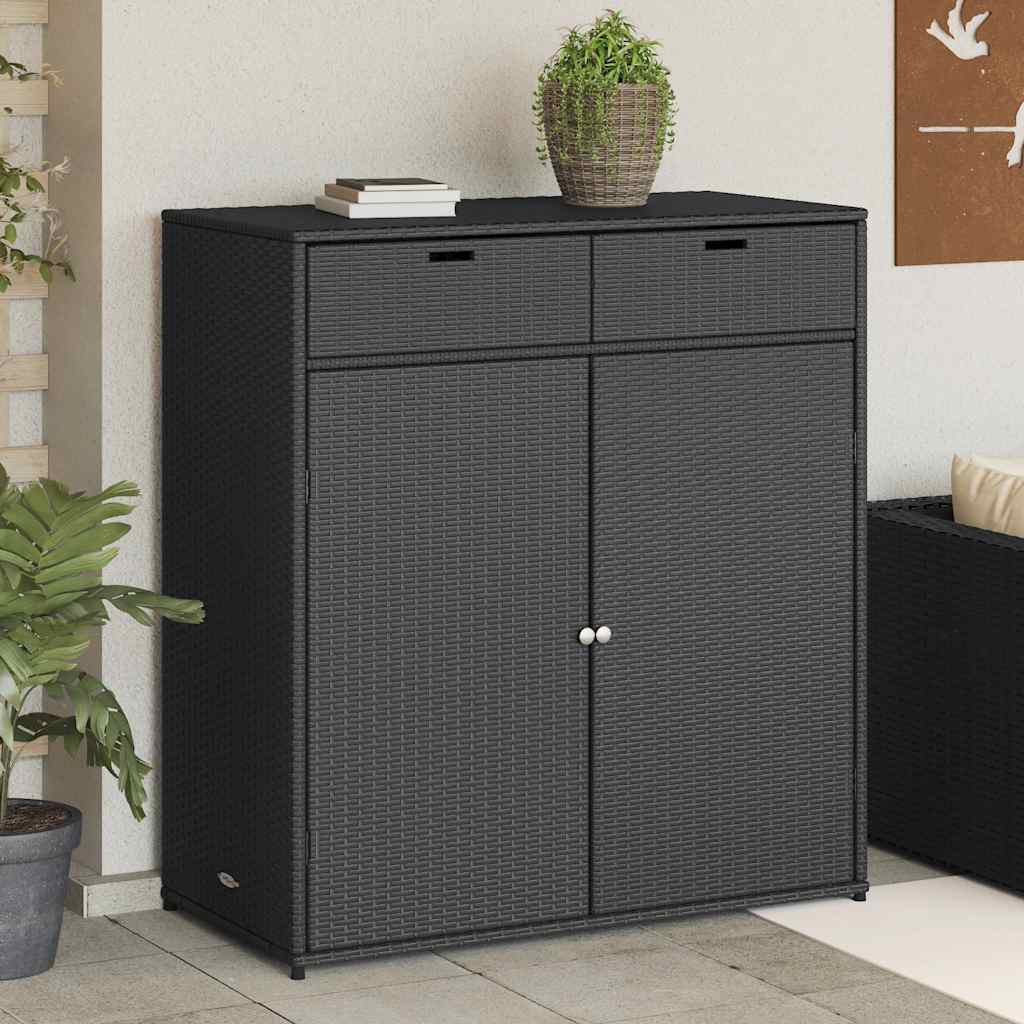 Armadietto Portaoggetti Giardino Nero 105x55x113cm Polyrattan