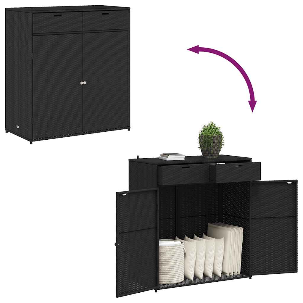 Armadietto Portaoggetti Giardino Nero 105x55x113cm Polyrattan