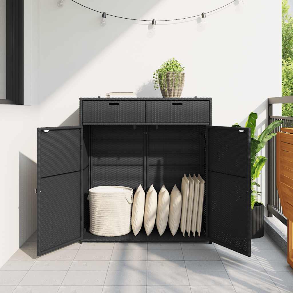 Armadietto Portaoggetti Giardino Nero 105x55x113cm Polyrattan