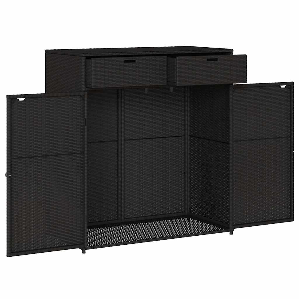 Armadietto Portaoggetti Giardino Nero 105x55x113cm Polyrattan