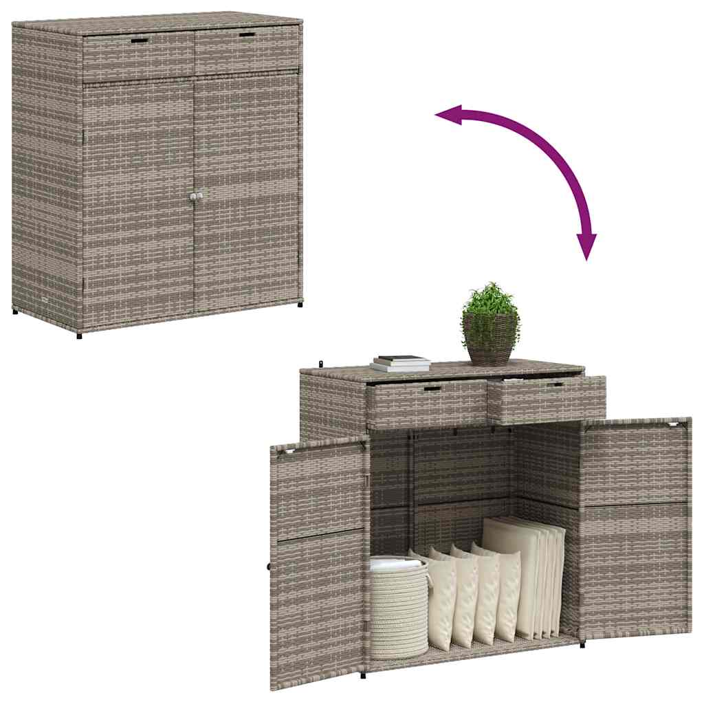 Armadietto Portaoggetti Giardino Grigio 105x55x113cm Polyrattan